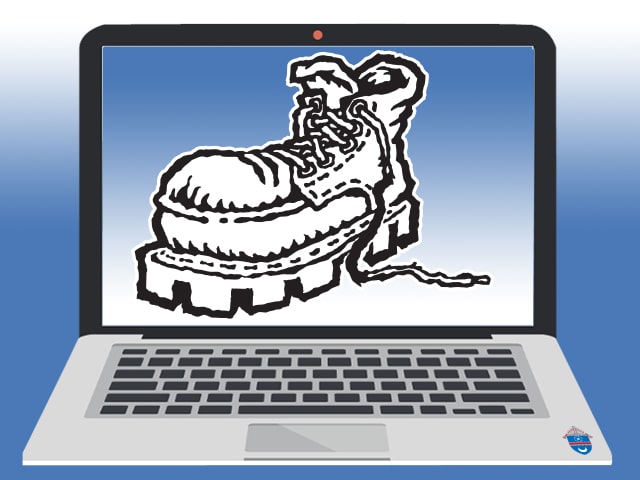 laptop computer with workcamp logo on screen.